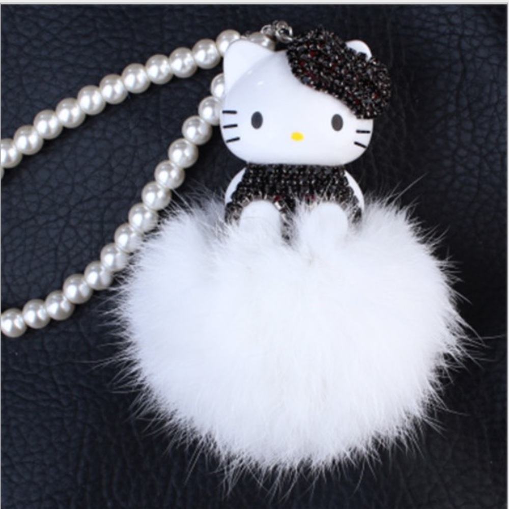 Rhinestone Hello Kitty Pompom Dangler - Picture 4 of 10